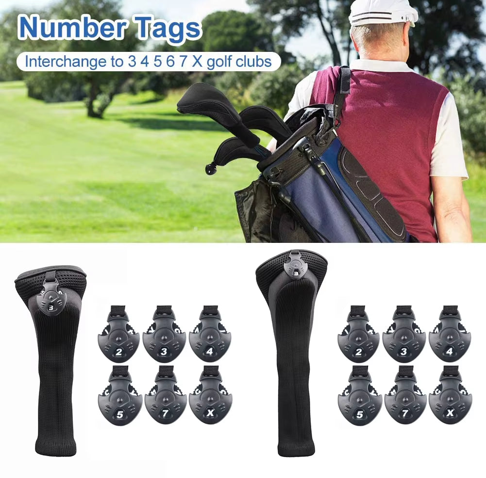 3Pcs/Set Long Neck Golf Club Head Covers Wood Driver Protect Headcover Number Tag Fairway Golf Headcover Golf Accessories