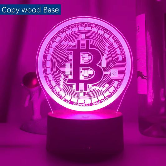 Acrylic Led Night Light Bitcoin for Room Decorative Nightlight Touch Sensor 7 Color Changing Battery Powered Table Night Lamp 3D