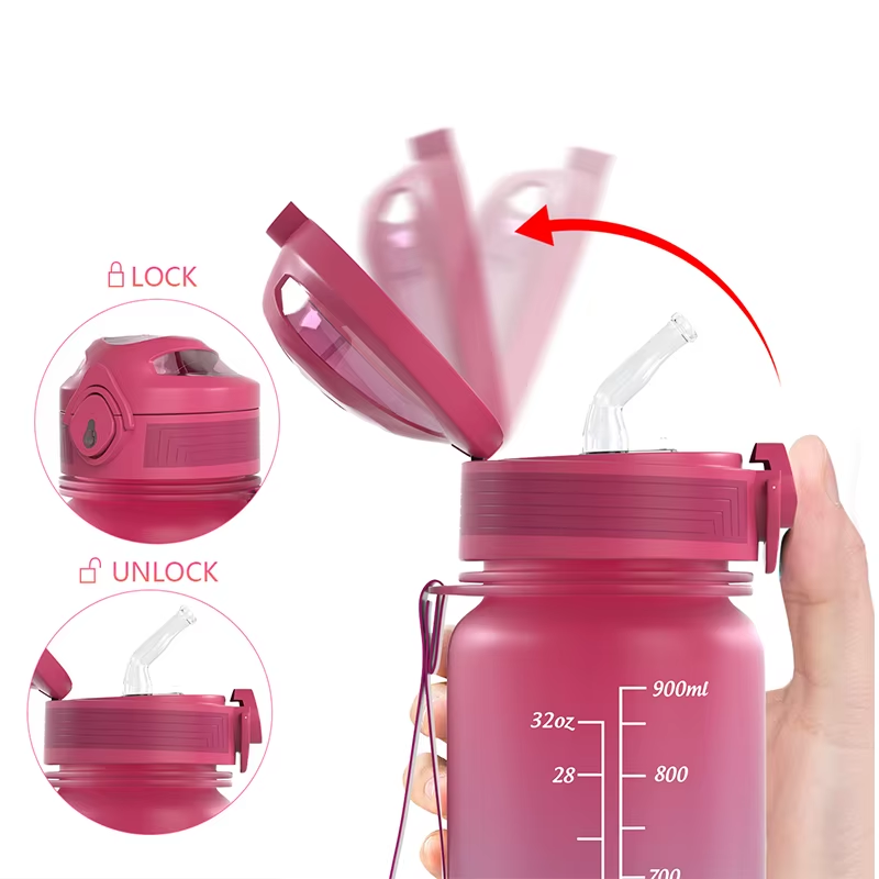 Lunidry Water Bottles 1 Liter with Straw Time Marker Motivational Water Jug Bpa-Free Leakproof Large Capacity Outdoor Drinkware