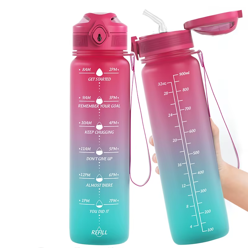 Lunidry Water Bottles 1 Liter with Straw Time Marker Motivational Water Jug Bpa-Free Leakproof Large Capacity Outdoor Drinkware