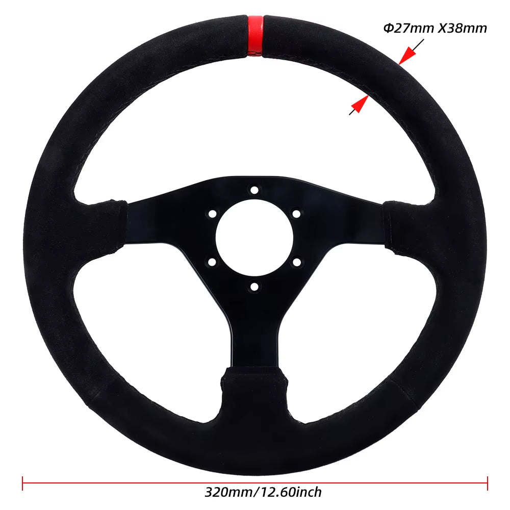 12.6Inch Steering Wheel Suede Racing Drift Pc Sim Game Steering Wheels Control Frame Aluminum 6061-T6 Pcd=70Mm